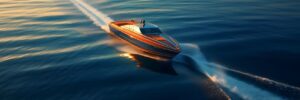 Luxury motorboat on the sea. Speedboat at sunset